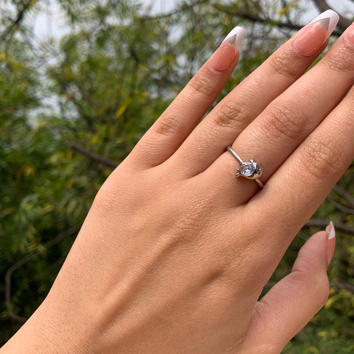 Dolphin Crystal Ring - Silver