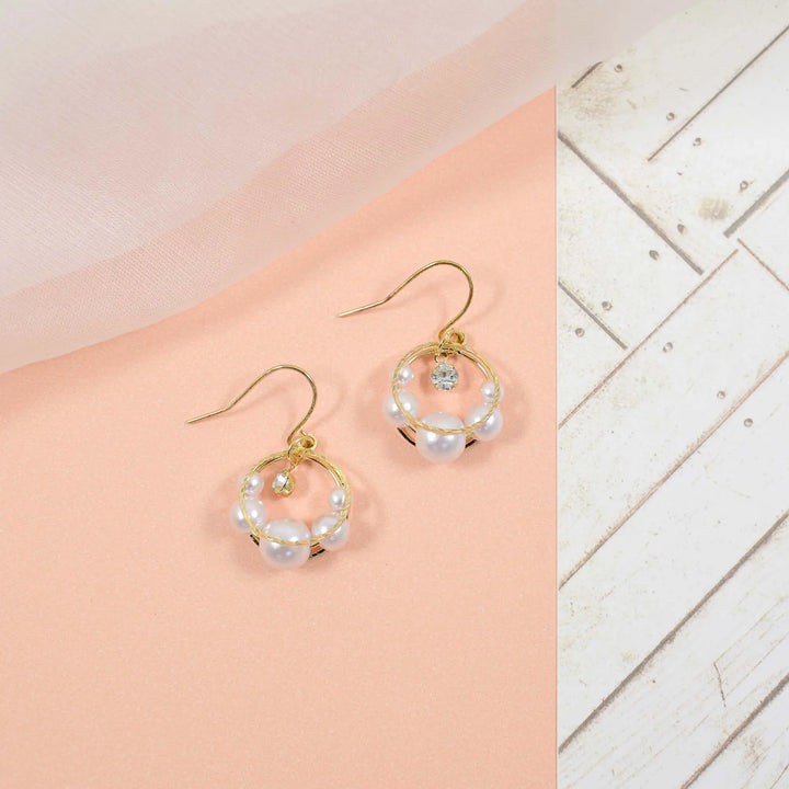 Double ring pearl small hoop earrings