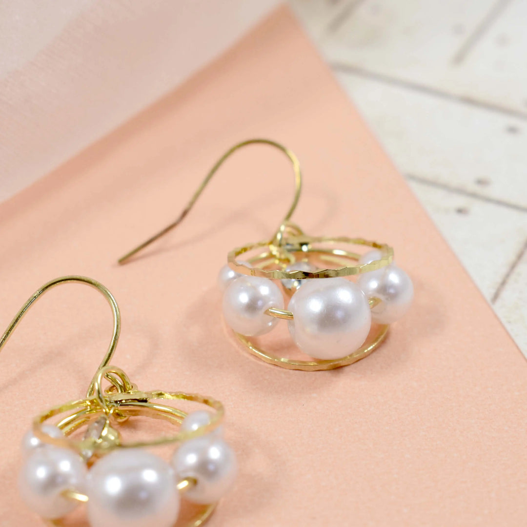 Double ring pearl small hoop earrings