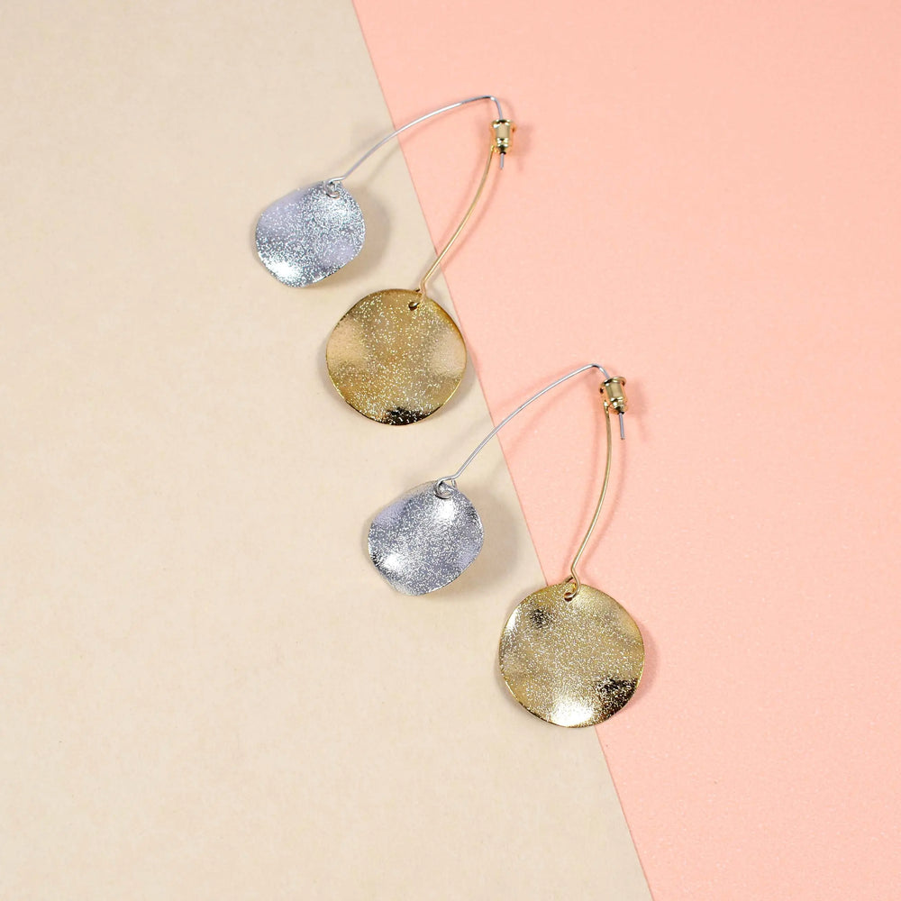 Dual Toned Metal Sheen 2-in-1 Drop Earrings