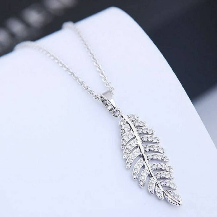 Embellished Crystal Leaf Necklace Silver