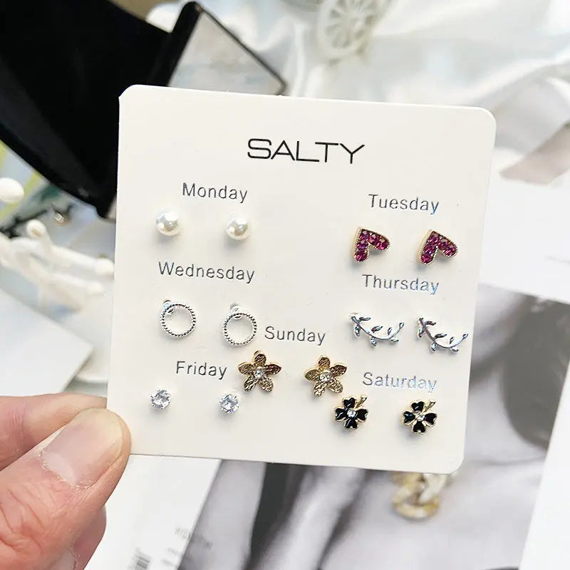 "Flowers" Weekly 7 Stud Earrings Set