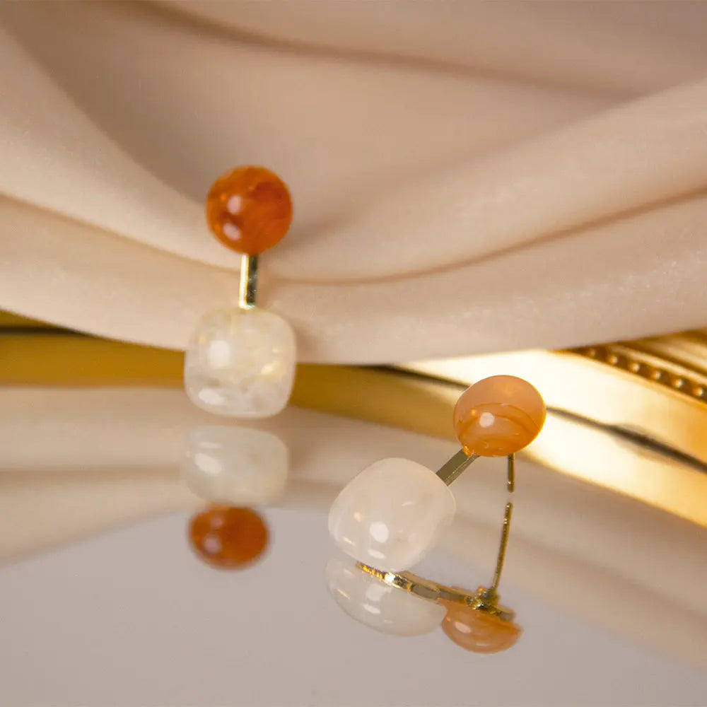 French Vintage Semitransparent Oblate Goldplated Stud Earrings