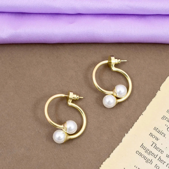 Front and Back Gold Pearl Irregular Hoops