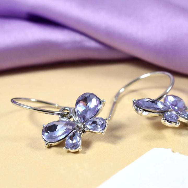 Gem Amethyst Butterfly Silver Drop Earrings