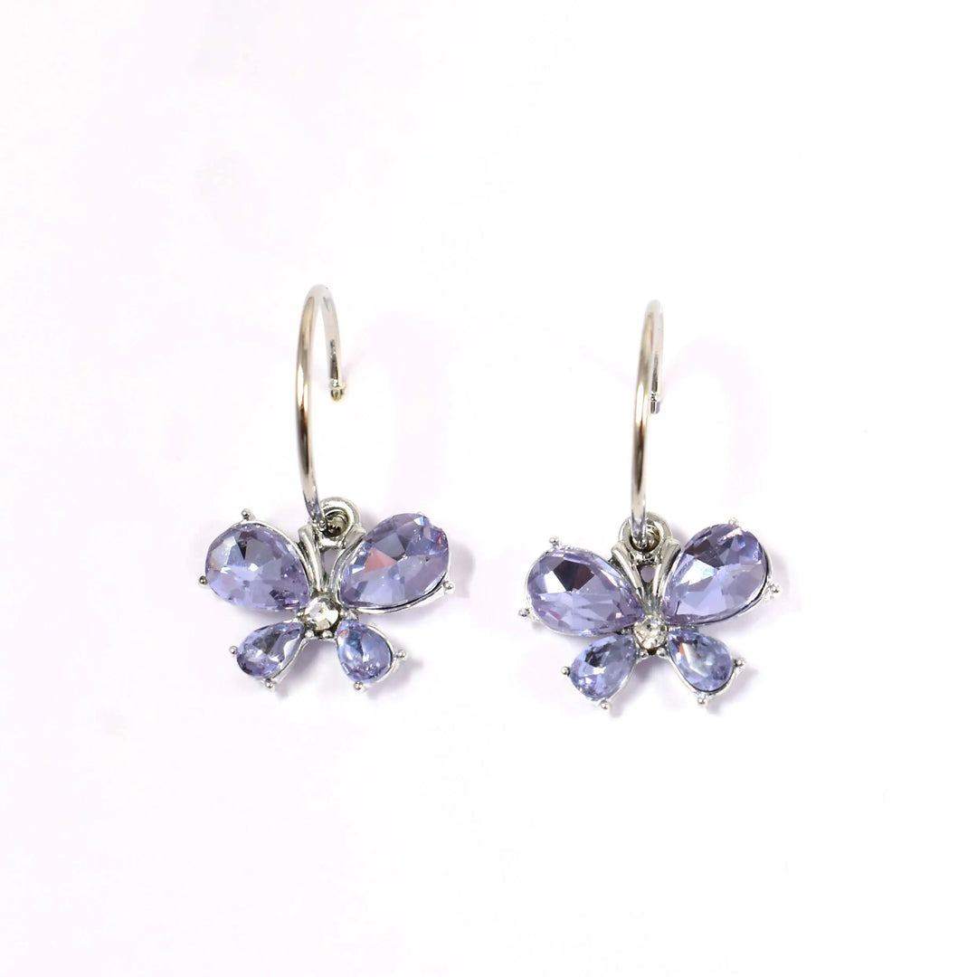 Gem Amethyst Butterfly Silver Drop Earrings