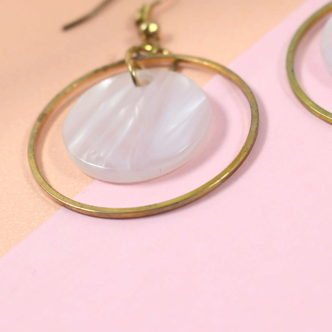 Geometric Acetate Greek Style Round Earrings - Pink