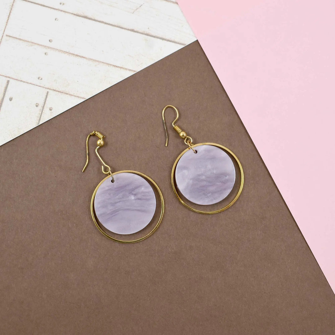 Geometric Acetate Greek Style Round Earrings - Purple