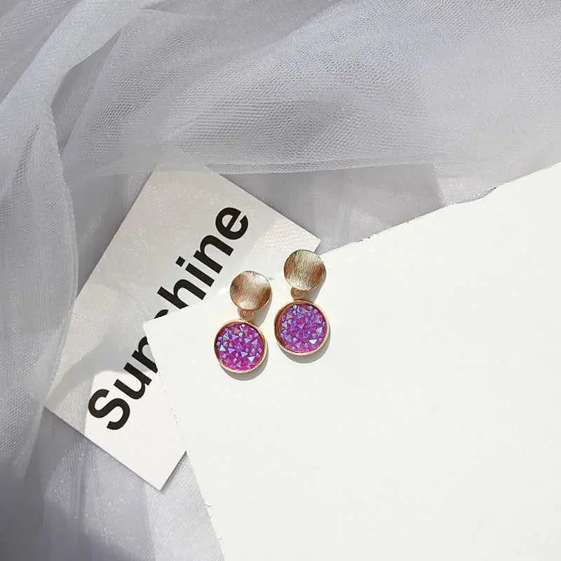 Geometry Purple Starry Sky Crystal Gold Drop Earrings