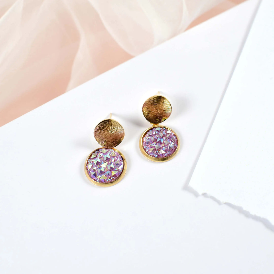 Geometry Purple Starry Sky Crystal Gold Drop Earrings