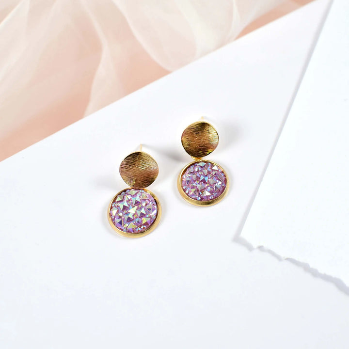 Geometry Purple Starry Sky Crystal Gold Drop Earrings