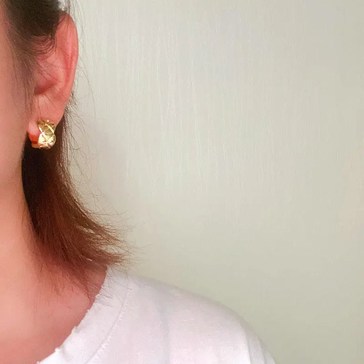 Gold Plated Cross Strip Wide Chunky Hoop Earrings