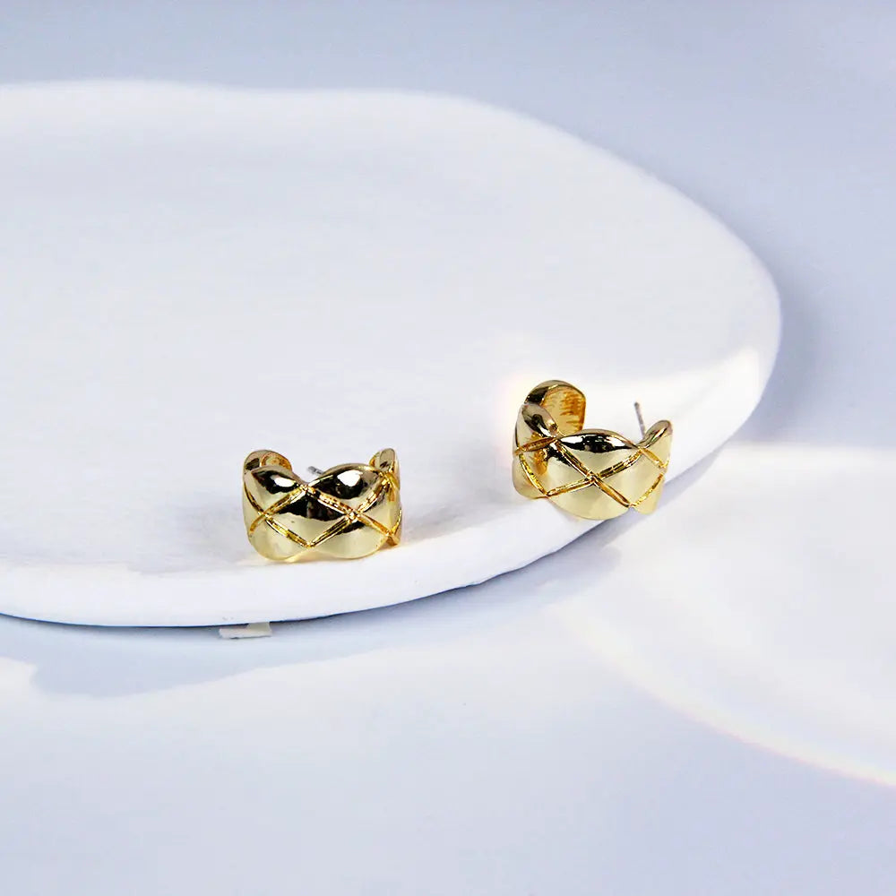 Gold Plated Cross Strip Wide Chunky Hoop Earrings