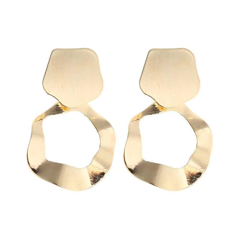 Gold Shine Asymmetrical Wavy Round Drop Earrings