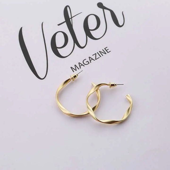 Gold Shine Twisted Round Hoop Earrings