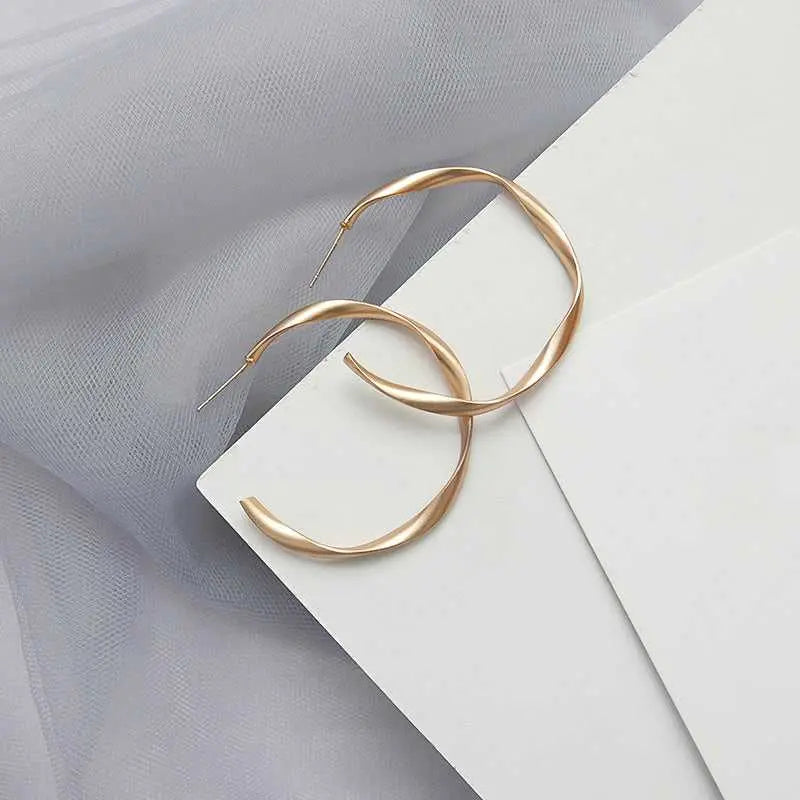 Gold Shine Twisted Round Hoop Earrings