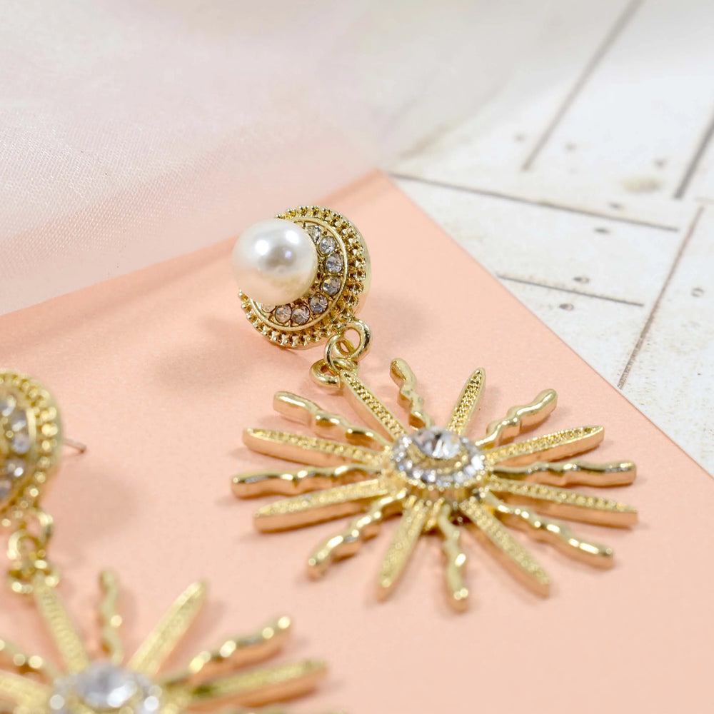 Golden sunshine pearl and crystal earrings