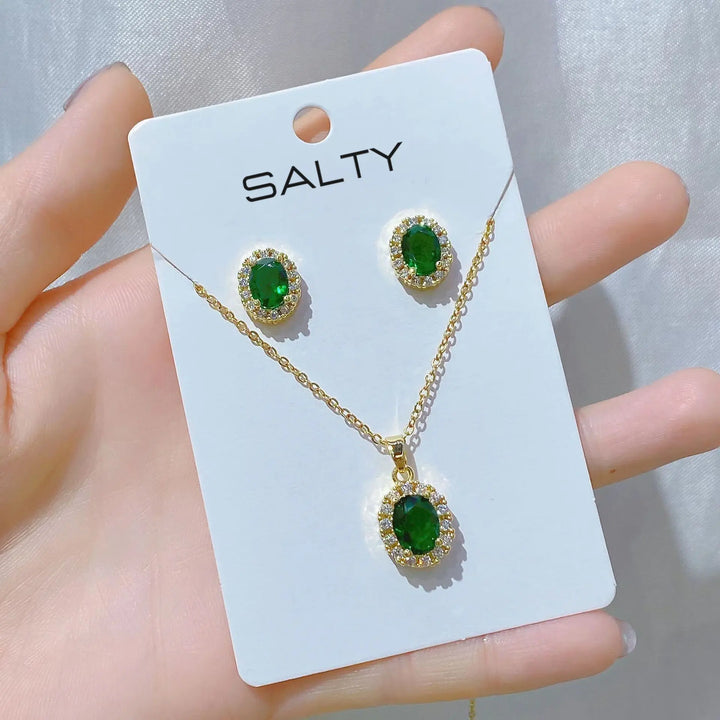 Grene Diamond Earrings and Necklace Set