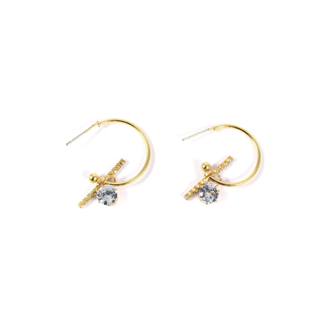 Half Cut Zircon Studded Line Hoop Stud Earrings