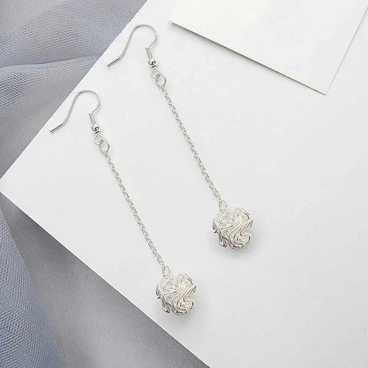 Handmade Long Section Ball Drop Earrings