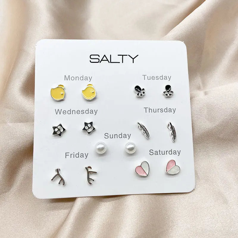 "Happiness" Weekly 7 Stud Earrings Set