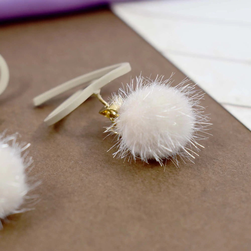 Heart and fluffy ball acrylic earrings