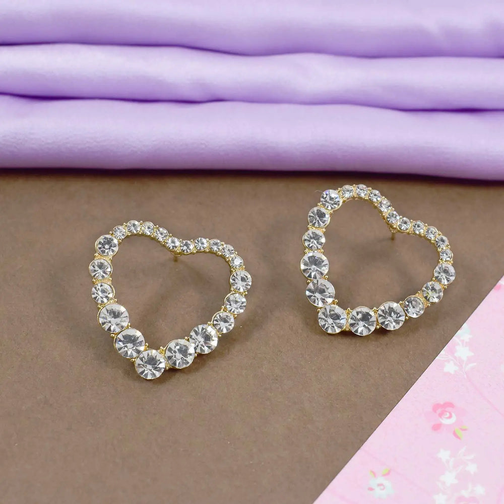 Hollow Crystal Heart Studded Earrings