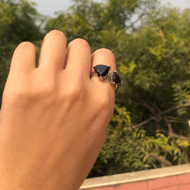 Black Double Heart Kylie Love Ring