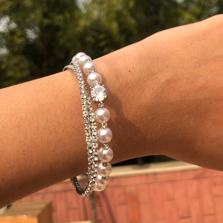 Dazzling Stackable Diamonds Cuff bracelet (Set of 2) - Silver