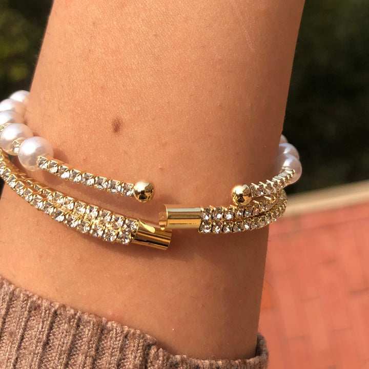 Dazzling Stackable Diamonds Cuff bracelet (Set of 2) - Gold