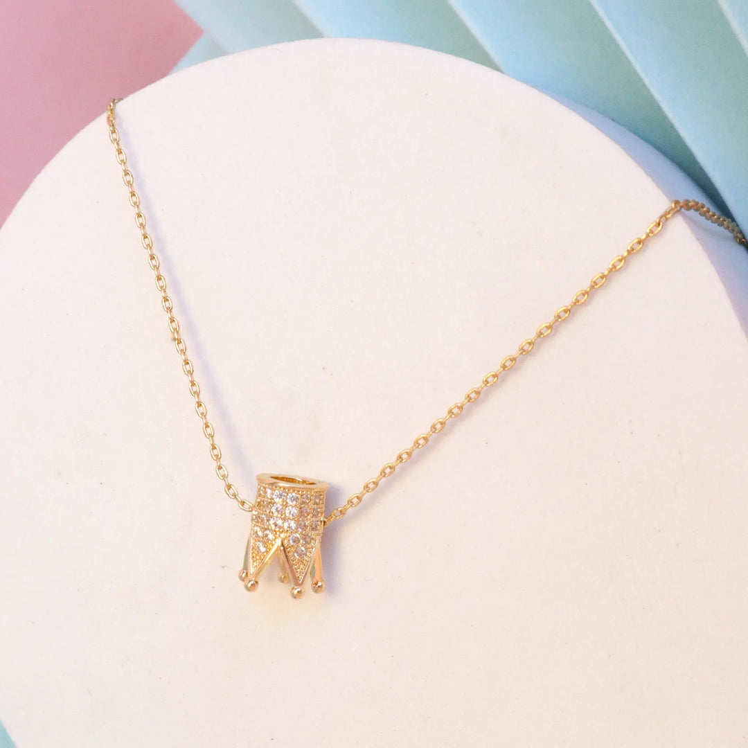 Inlaid Crown Necklace - Gold