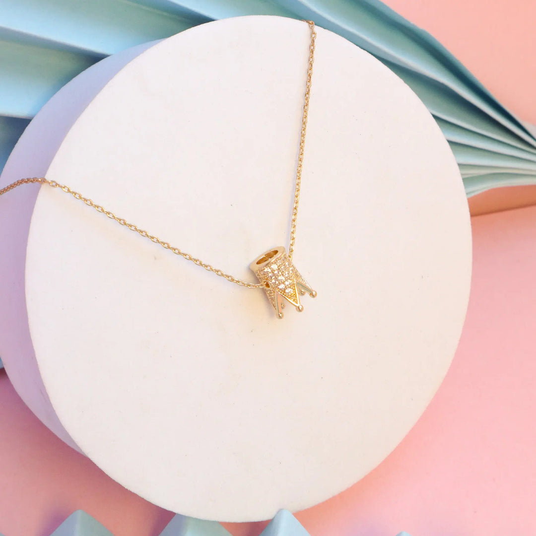 Inlaid Crown Necklace - Gold
