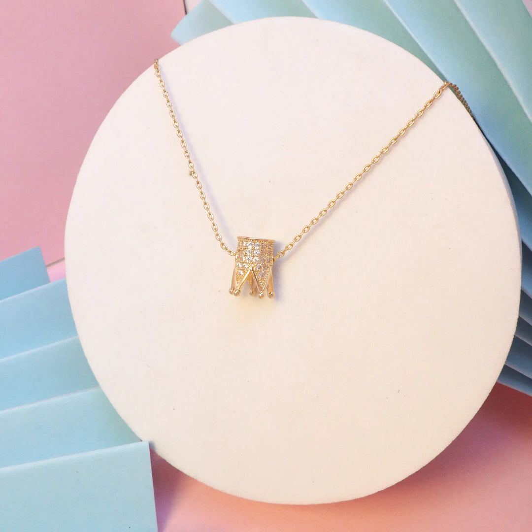 Inlaid Crown Necklace - Gold
