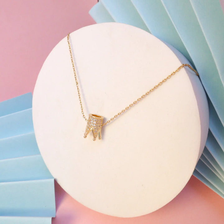 Inlaid Crown Necklace - Gold