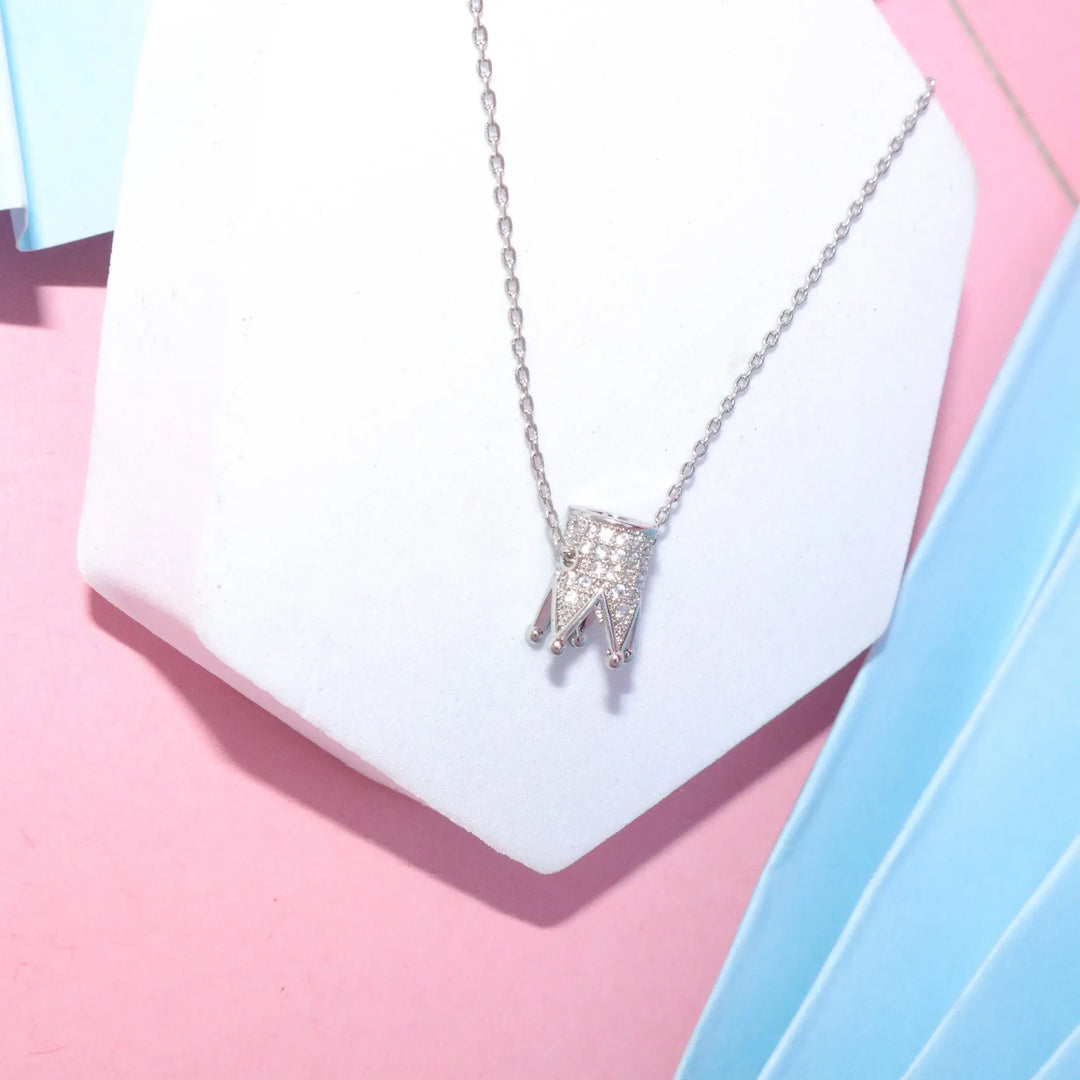 Inlaid Crown Necklace - Silver