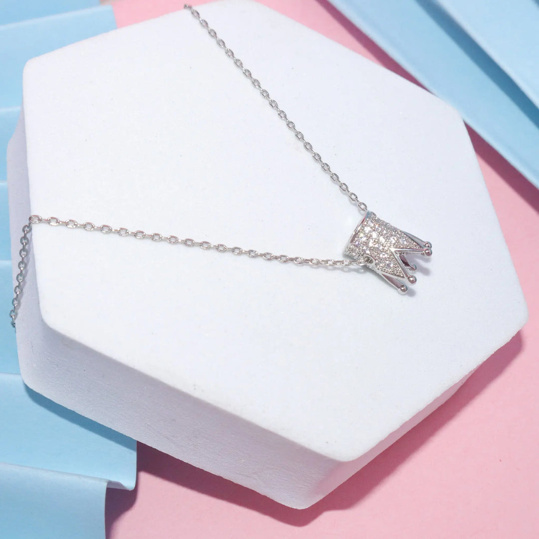 Inlaid Crown Necklace - Silver