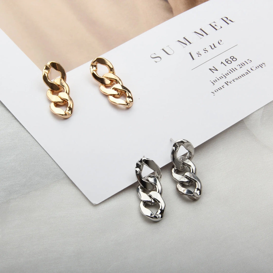 Interlinked Chain Minimalist Drop Earrings - Gold