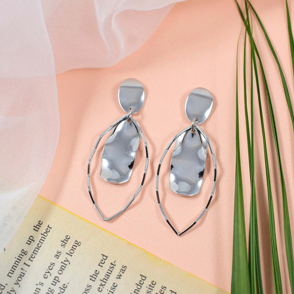 Irregular Leaf Polished Drop Earrings Silver