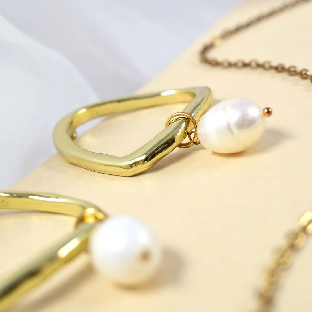 Irregular Round Gold Pearl Drop Earrings