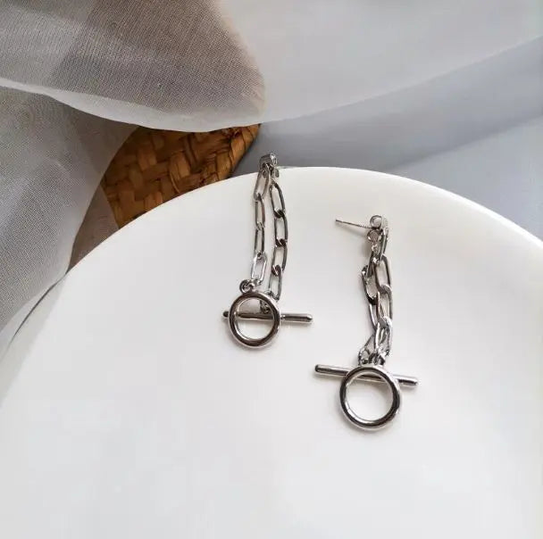 Kpop Metal Chain 2-in-1 Silver Earrings