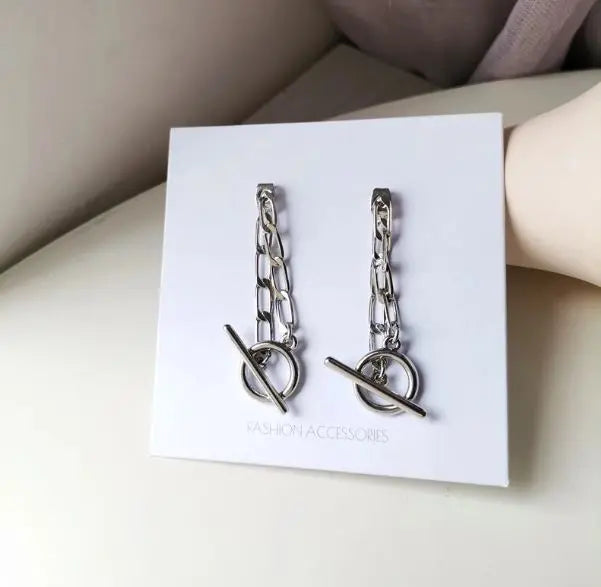Kpop Metal Chain 2-in-1 Silver Earrings