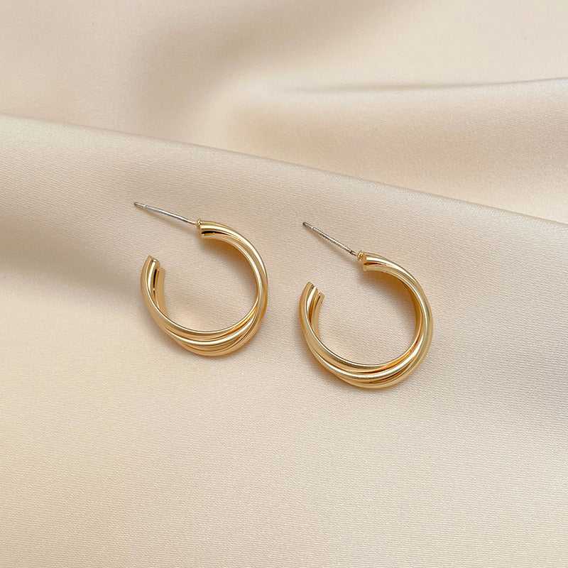 Layered Asymmetric Twisted Hoop Stud Earrings