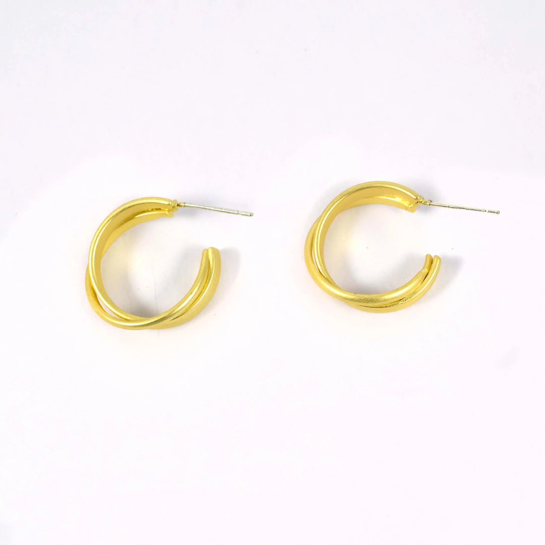 Layered Asymmetric Twisted Hoop Stud Earrings