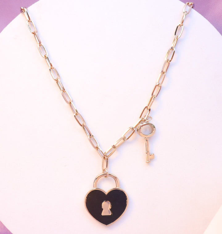 Lock And Key Black Necklace