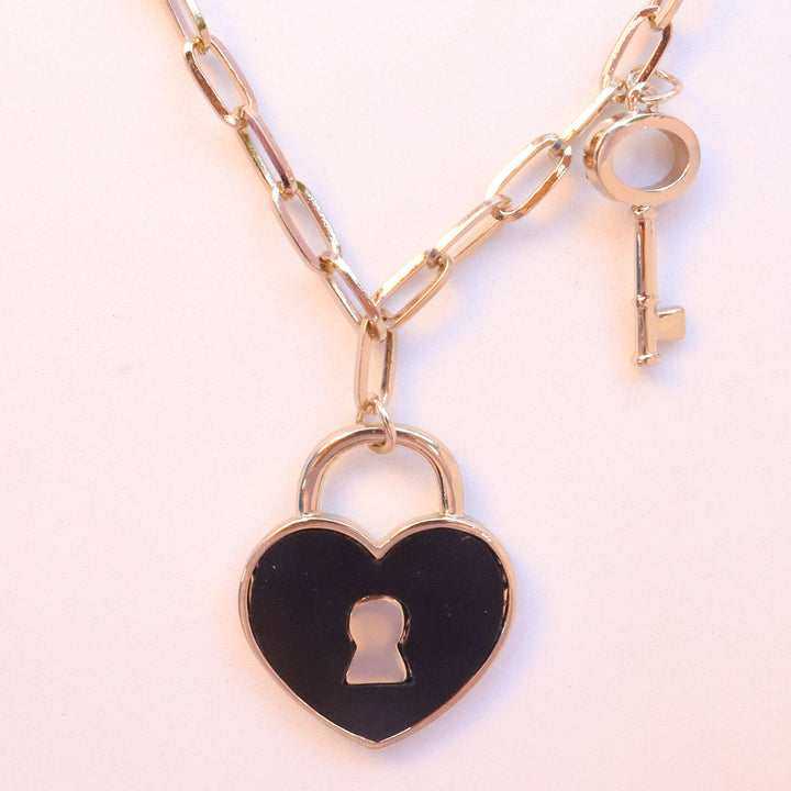 Lock And Key Black Necklace