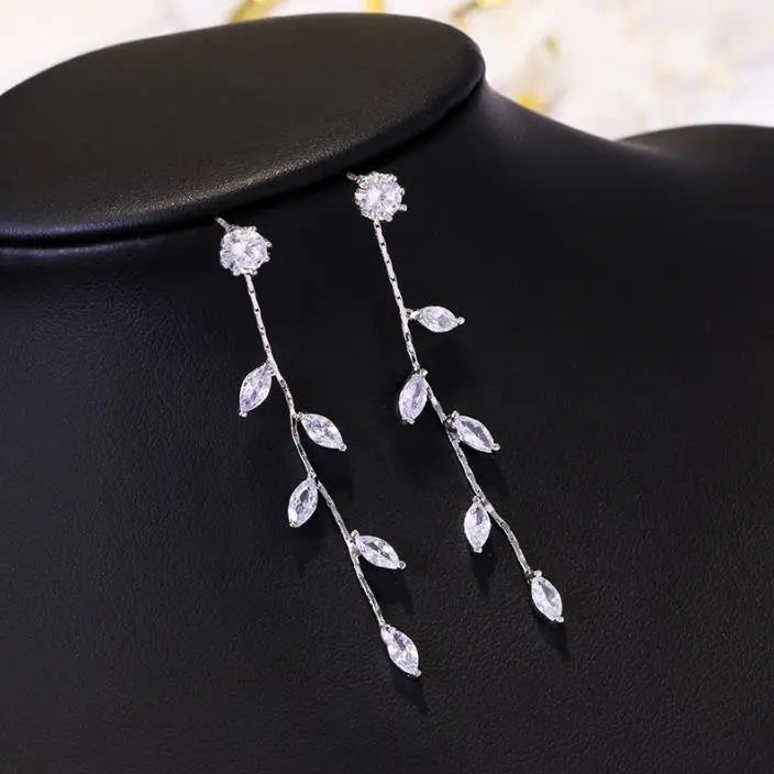 Latest design silver long crystal earrings for party - MemsaabFashions