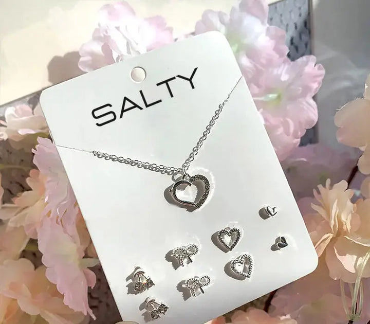Love Necklace and Set of 4 Studs Combo