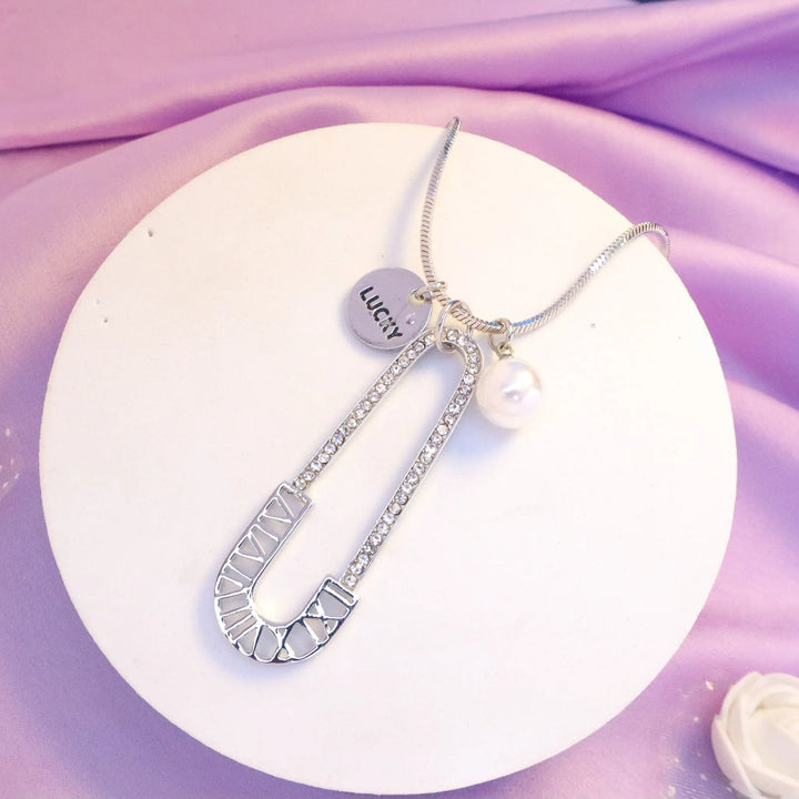 Lucky Safety Pin Necklace - Silver