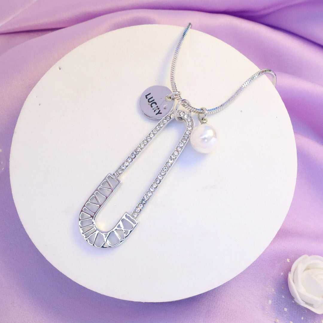 Lucky Safety Pin Necklace - Silver