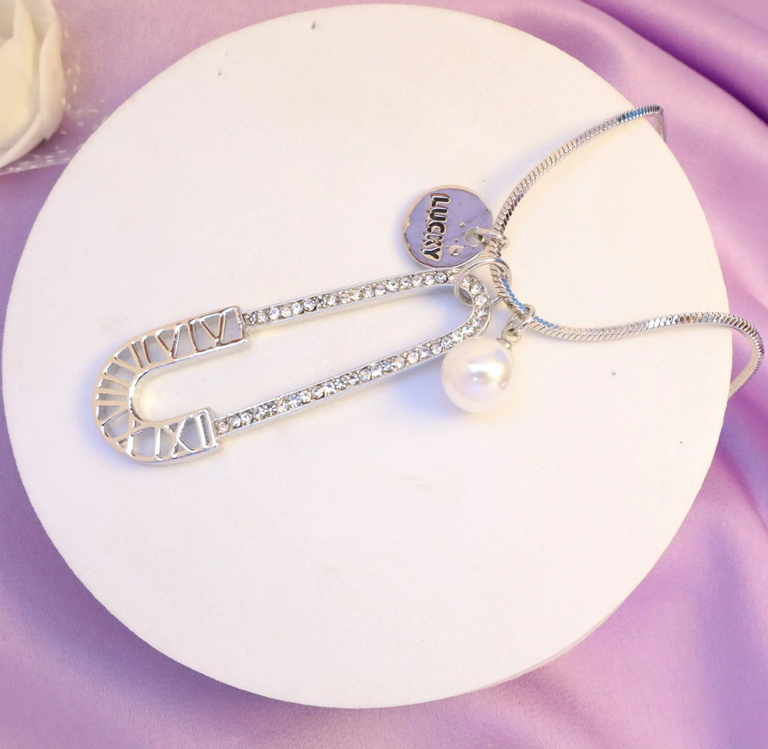 Lucky Safety Pin Necklace - Silver